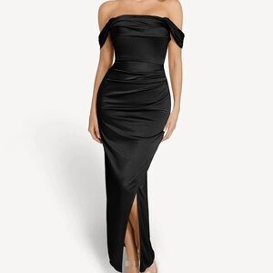 Popilush - NWT - Shapewear Off Shoulder Sculpting Maxi Dress - BLACK - Sz: SMALL